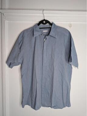 Halogen Shirt Mens 2XL Blue Chambray Short Sleeve Button Front Casual Cotton